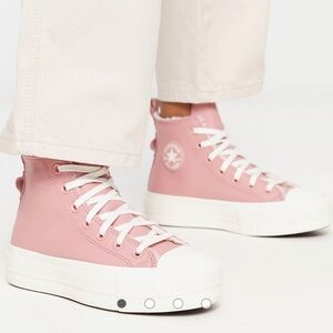 Converse leather high top Sherpa lined platform lace up sneakers